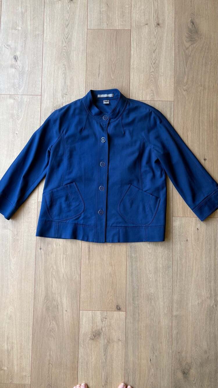 Ellen Tracy Jacket Size 10 Blue Button Front Mock Neck